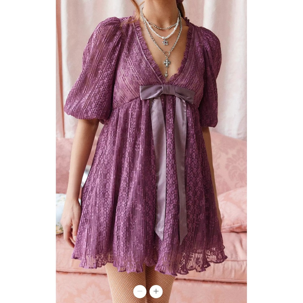 Kimchi Blue Margaret Lace Babydoll Mini Dress Womens S Purple Ribbon Coquette